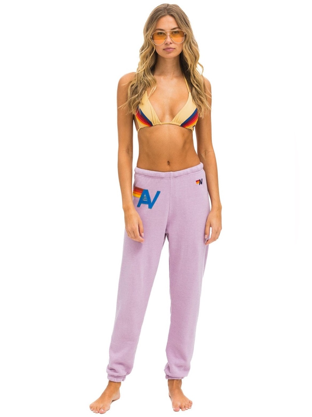 Aviator Nation Lavender Track Joggers with Rainbow Logo